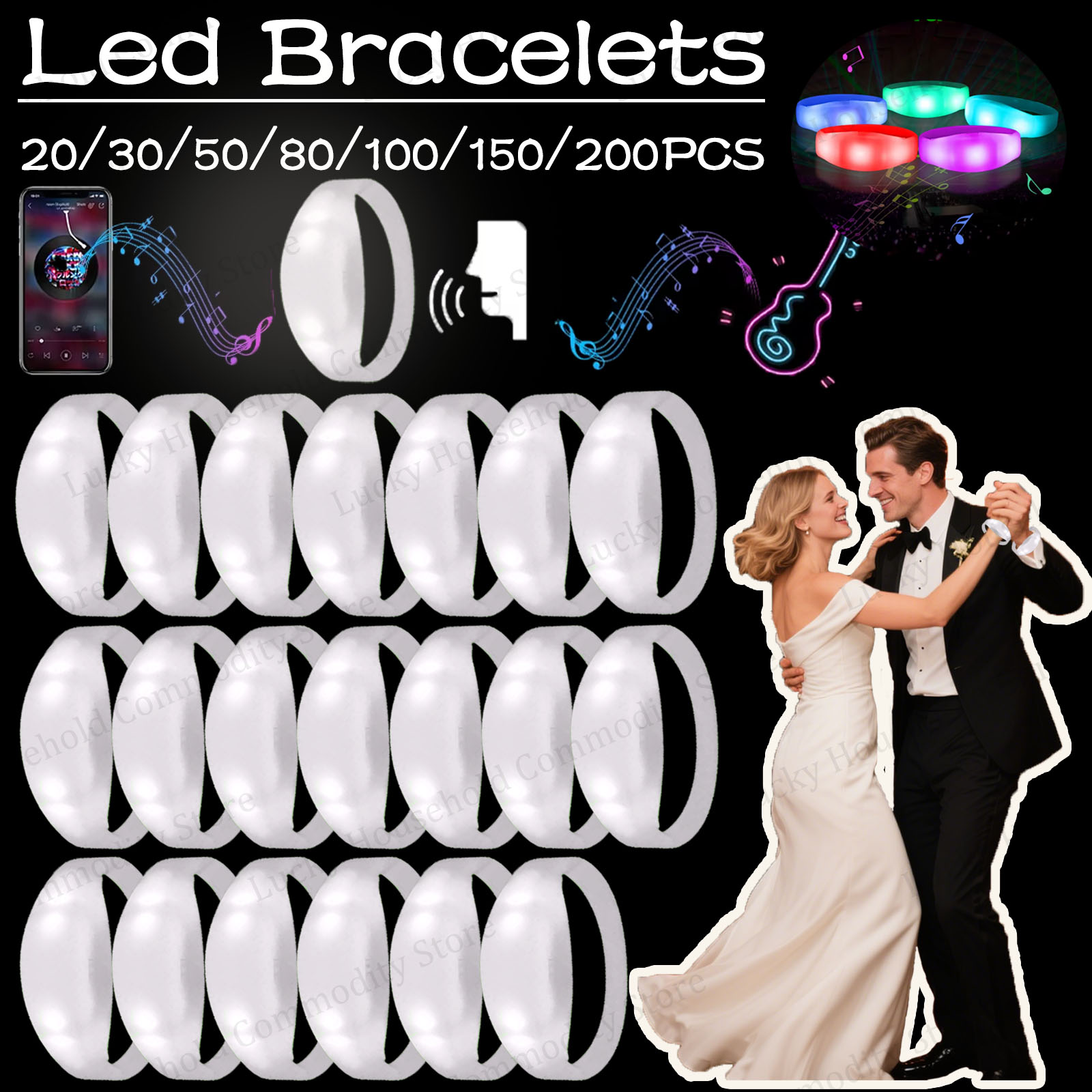 Audio Music Light - 20-100 Pezzi Braccialetti LED Attivati da