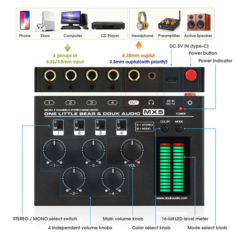 B67C Per Douk Audio MX5 Mixer  - Audio Mixer 4 Channel recensione e prezzo